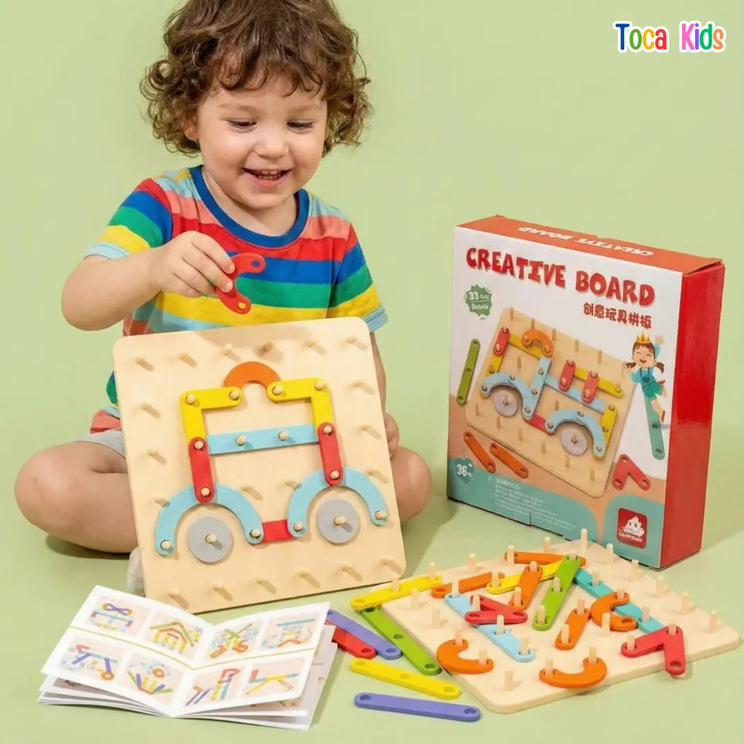 Kit Montagem Criativa: Tabuleiro de Pinos e Formas Coloridas - Toca Kids