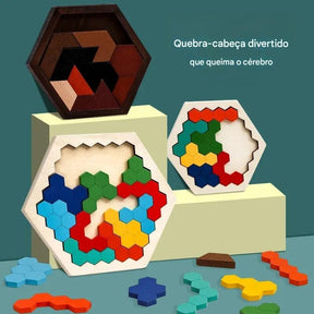 Quebra Cabeça Infantil de Madeira Hexagonal Montessori