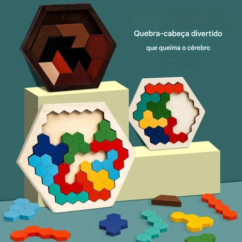 Quebra Cabeça Infantil de Madeira Hexagonal Montessori