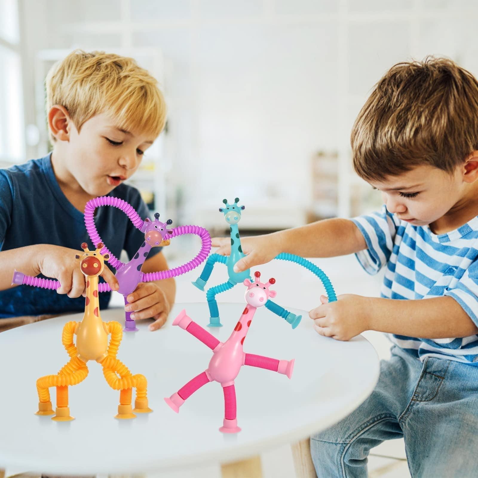 Kit 4 Girafas Telescópicas Pop Tube com Ventosa – Brinquedo Sensorial Fidget