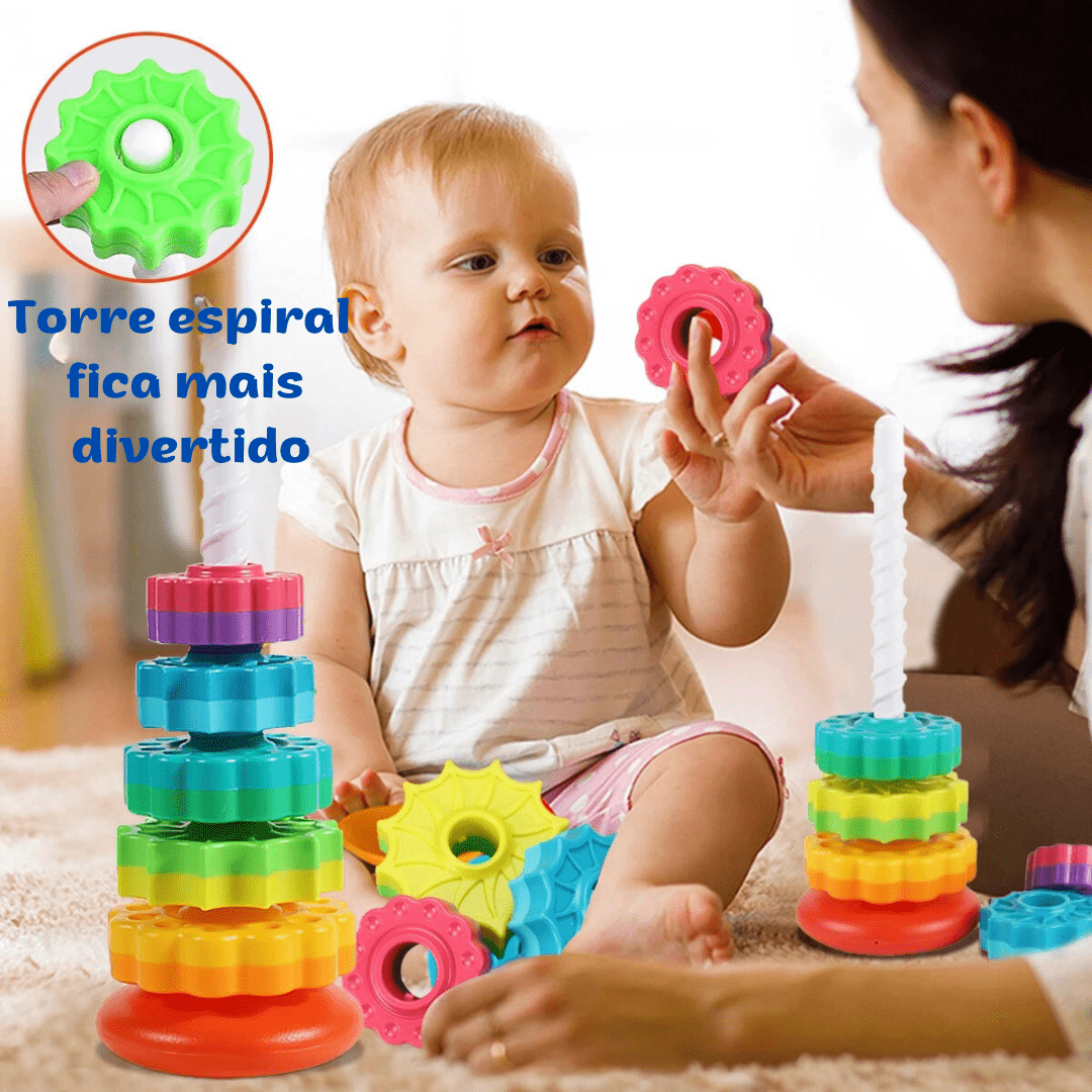 Torre Giratória de Empilhar Colorida Montessori - Brinquedo Sensorial Educativo