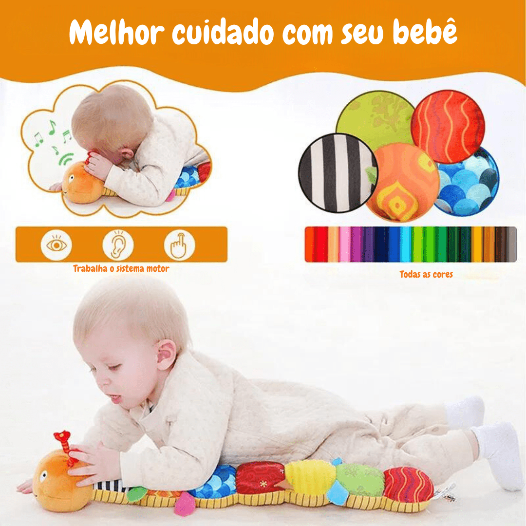 Lagarta de Pelúcia Musical com Régua de Crescimento e Chocalho para Bebês
