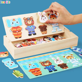 Quebra-Cabeça de Madeira Vestir Animais – Brinquedo Educativo | Toca Kids