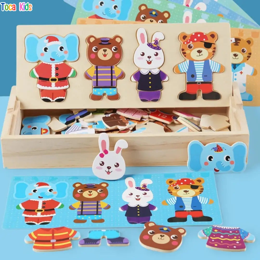 Quebra-Cabeça de Madeira Vestir Animais – Brinquedo Educativo | Toca Kids