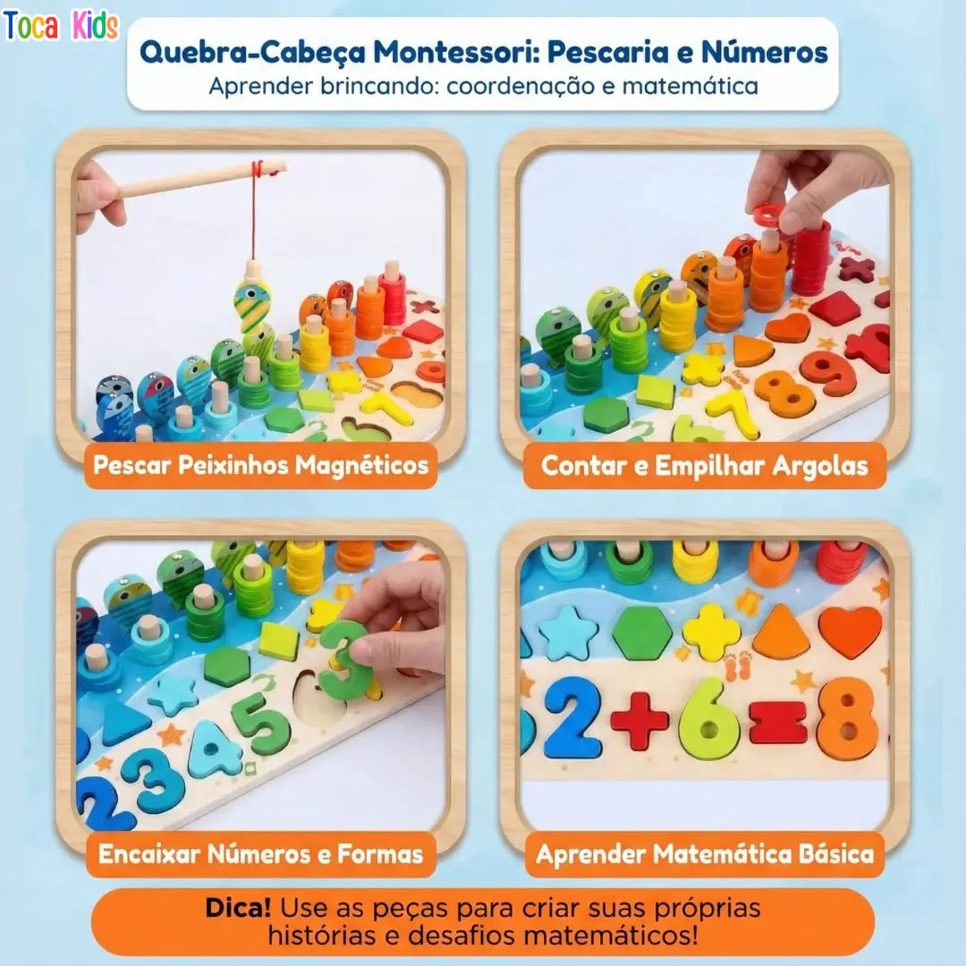 Kit Montessori Madeira – Pescaria, Números e Formas Educativo Infantil