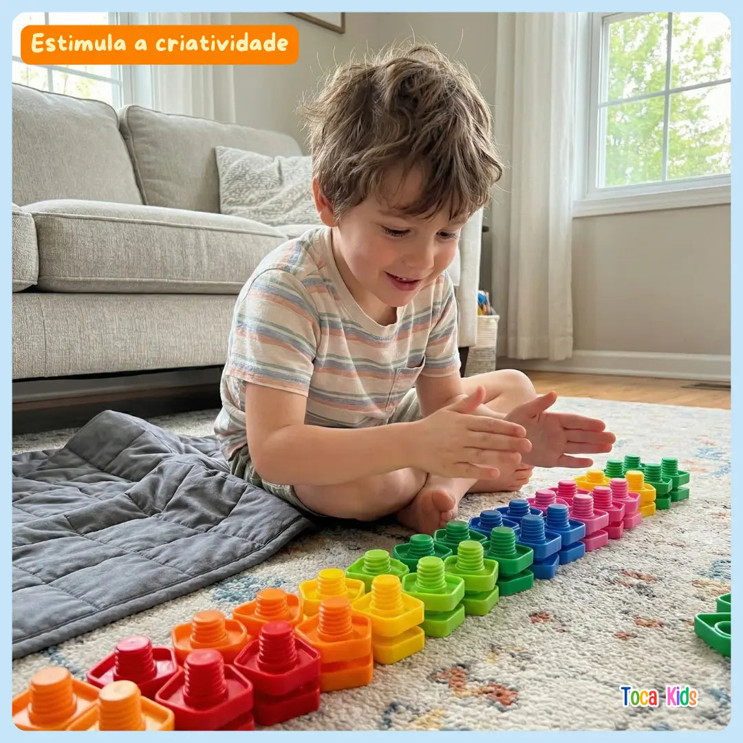 Kit Pedagógico de Encaixar: Parafusos e Porcas Coloridos (20 Peças) | Toca Kids
