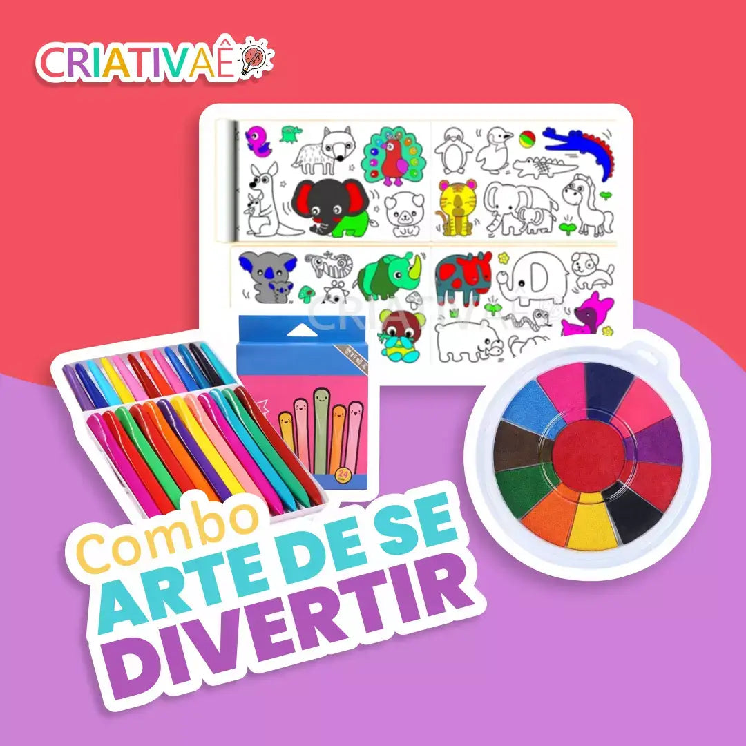 Combo Arte de se Divertir (Bobina 3Metros de Desenhos  +  Caixa de Giz Especial + Kit Pintura a Dedo)