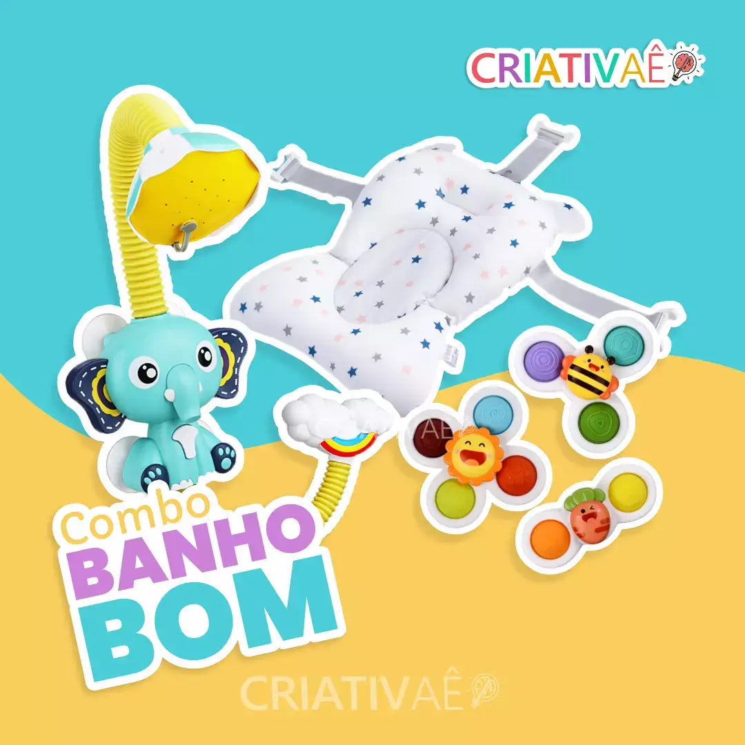 Combo Banho Bom (Chuveirinho + Assento de Banho Baby + 3 HandsSpiner Baby)
