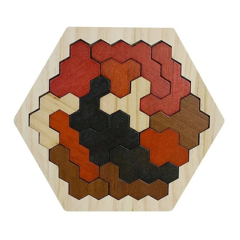 Quebra Cabeça Infantil de Madeira Hexagonal Montessori