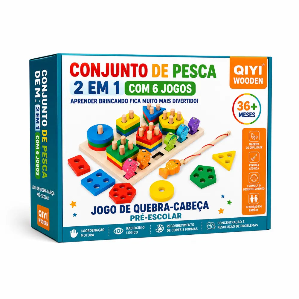 Caixa do EncaixaKids conjunto educativo de pesca, encaixe e formas geométricas