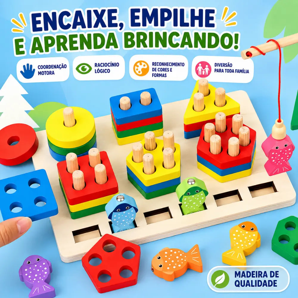 EncaixaKids com atividades de encaixe, empilhamento, formas e pesca magnética