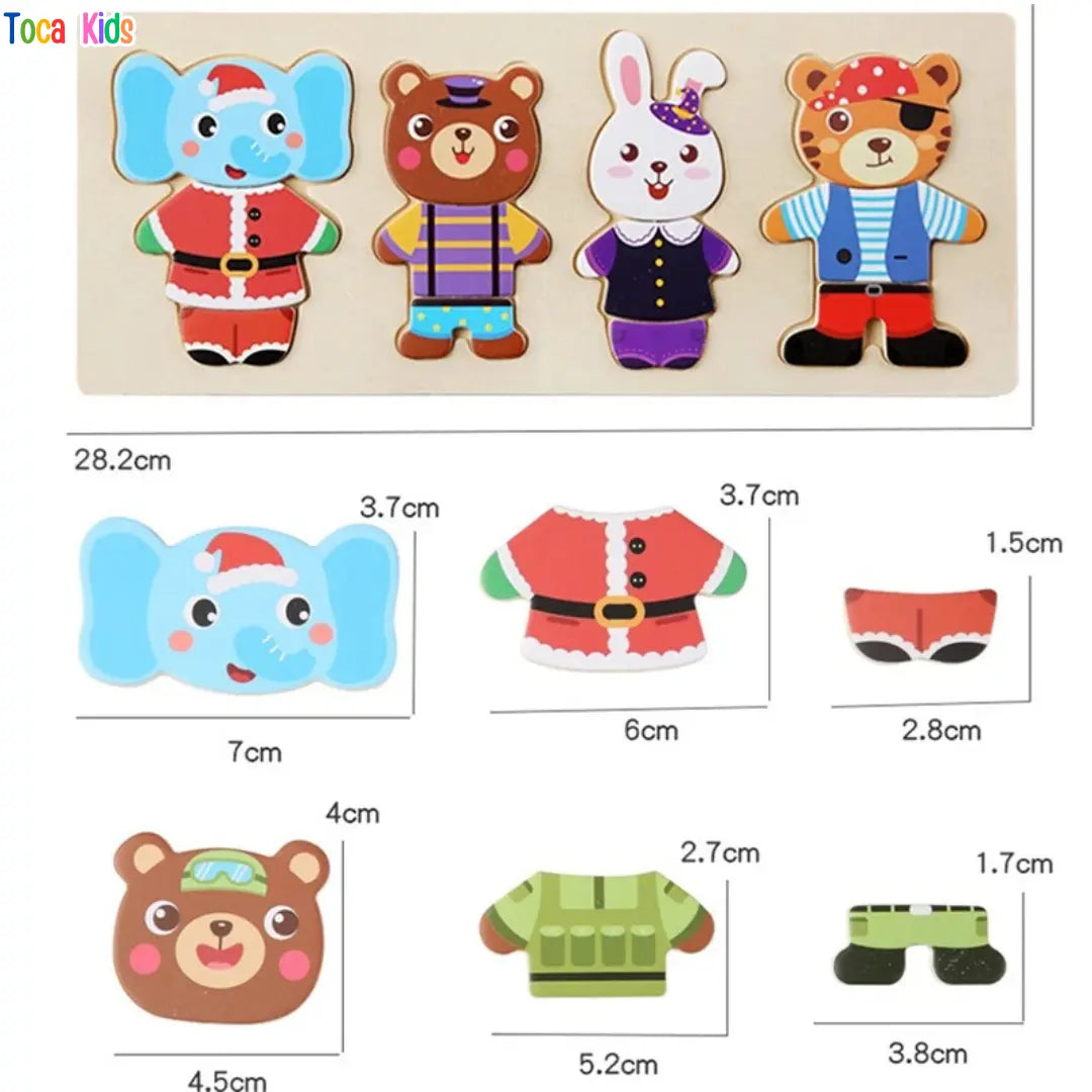 Quebra-Cabeça de Madeira Vestir Animais – Brinquedo Educativo | Toca Kids
