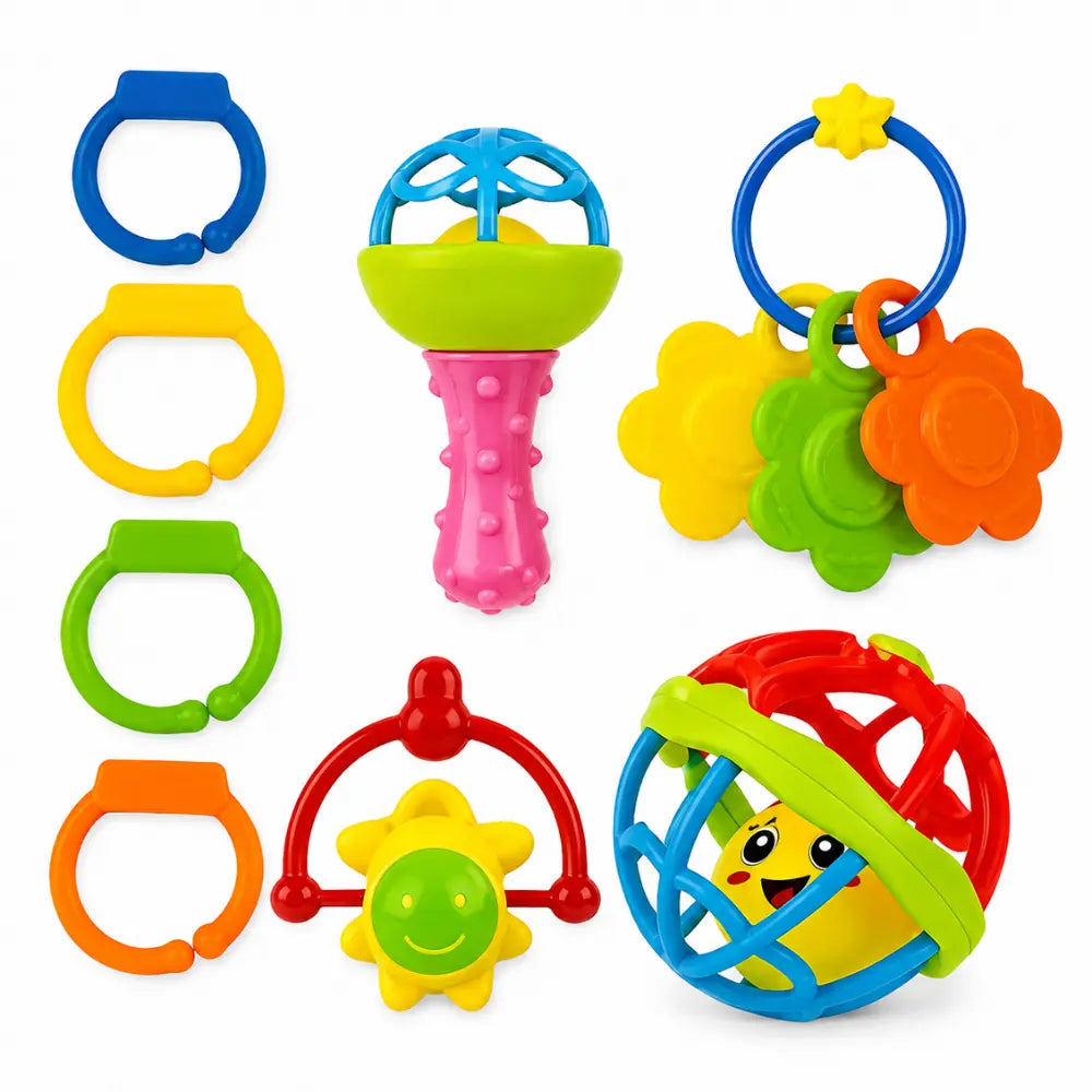 Kit sensorial para bebê com 8 brinquedos educativos coloridos