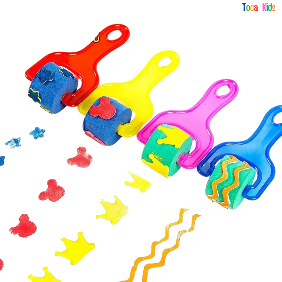 Kit Pintura Infantil 48 Peças - Pincéis de Esponja, Rolinhos e Carimbos