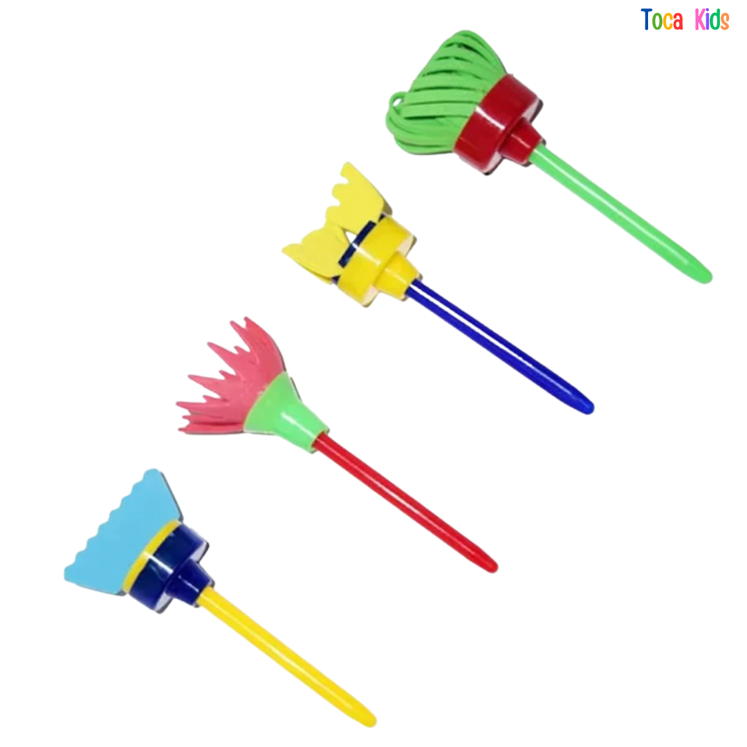Kit Pintura Infantil 48 Peças - Pincéis de Esponja, Rolinhos e Carimbos