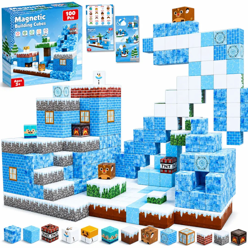 Mundo de gelo criado com blocos magnéticos de construção MundoCraft Kids
