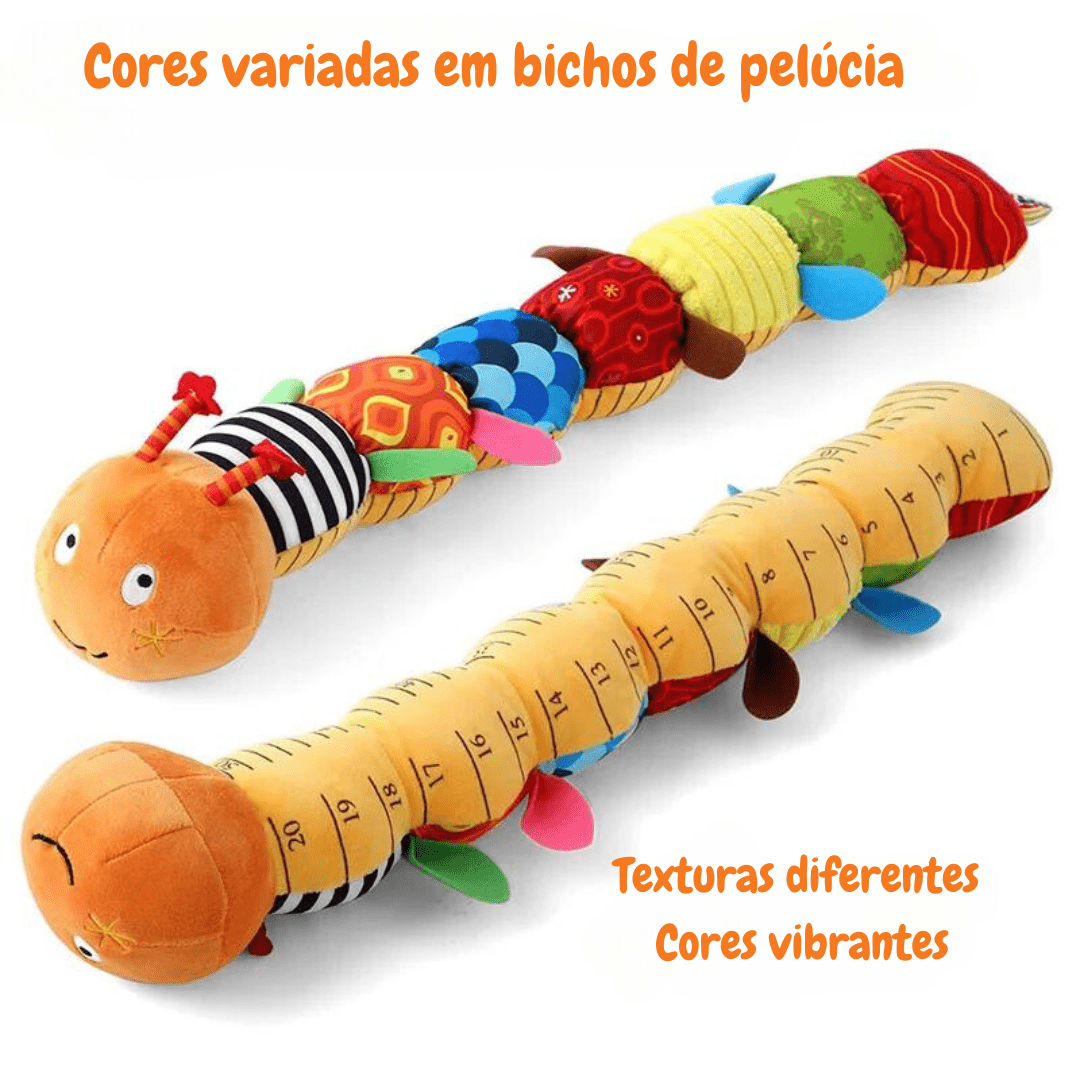 Lagarta de Pelúcia Musical com Régua de Crescimento e Chocalho para Bebês
