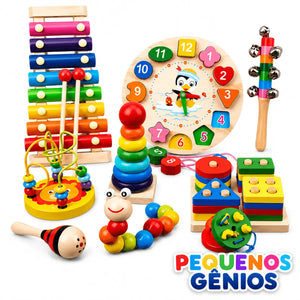 Pequenos Gênios Kit de Brinquedos Educativos de Madeira 7 em 1 para crianças a partir de 3 anos - Toca Kids