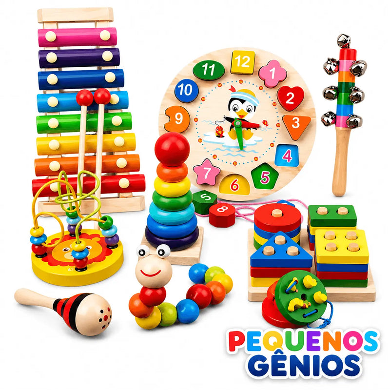 Pequenos Gênios Kit de Brinquedos Educativos de Madeira 7 em 1 para crianças a partir de 3 anos - Toca Kids