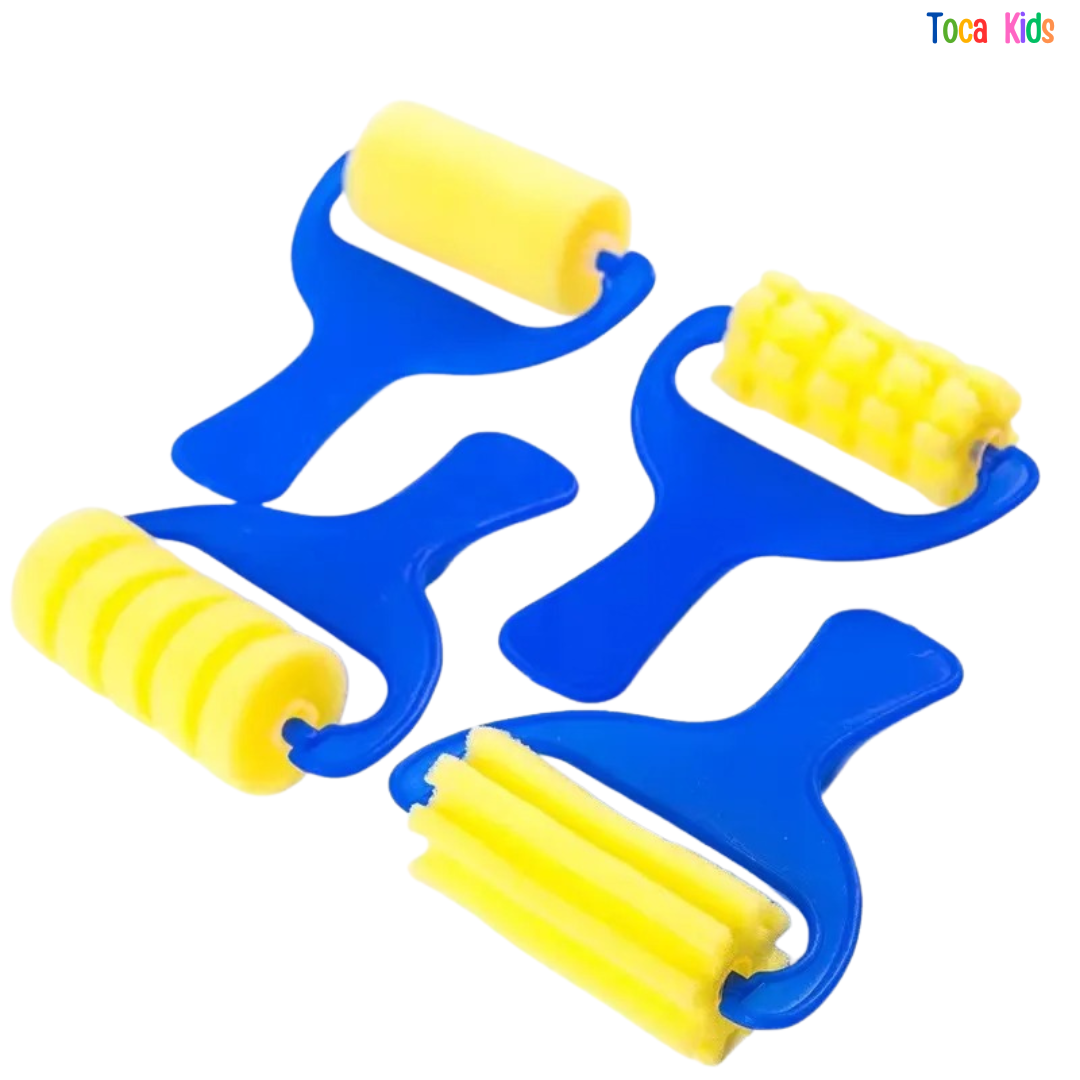 Kit Pintura Infantil 48 Peças - Pincéis de Esponja, Rolinhos e Carimbos