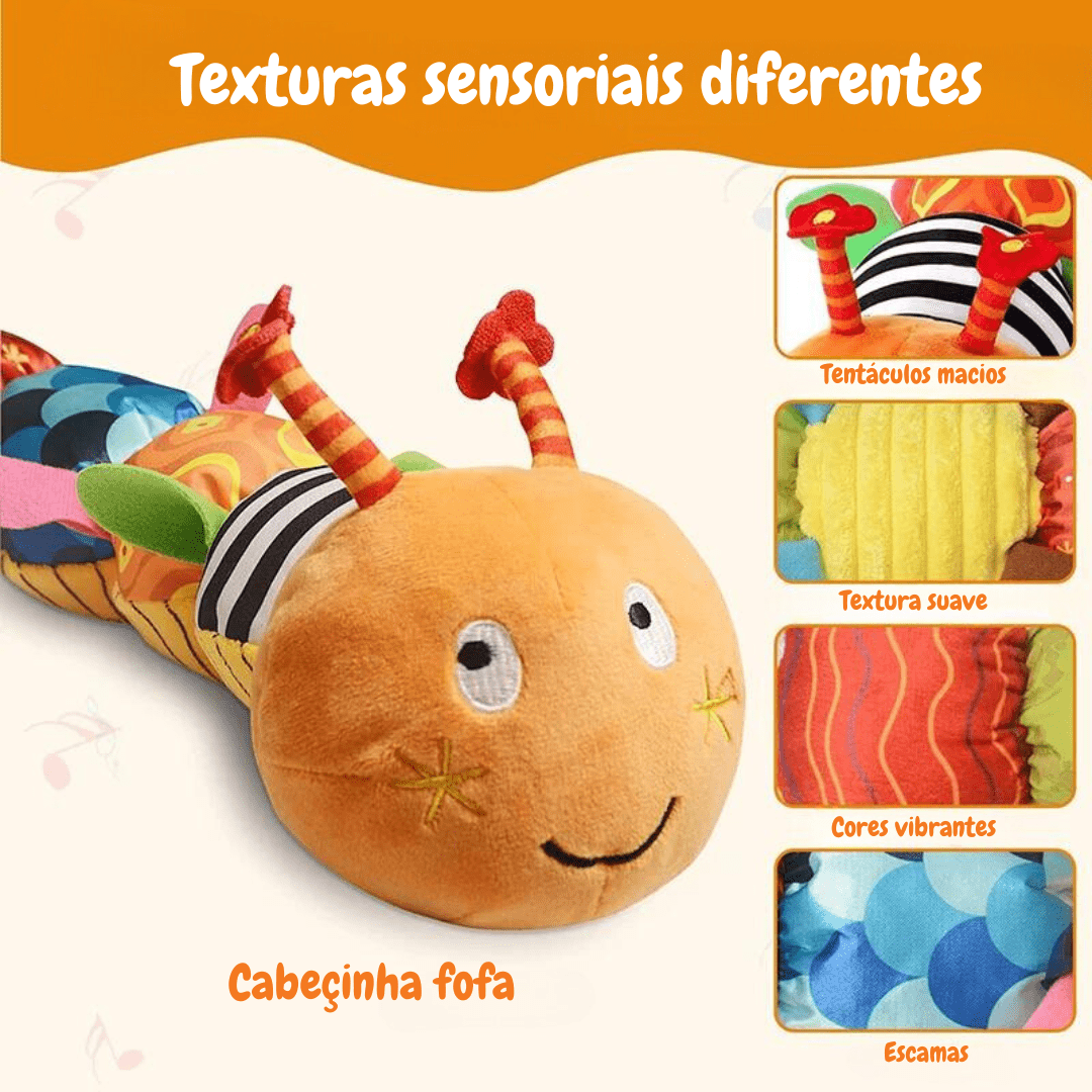 Lagarta de Pelúcia Musical com Régua de Crescimento e Chocalho para Bebês
