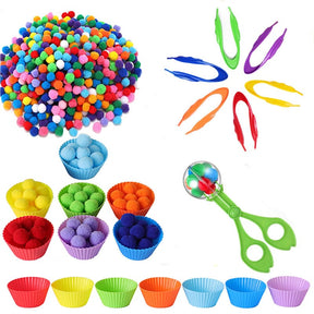 Kit Pompoms para Coordenação Motora Fina – Pegador e Potes | Toca Kids