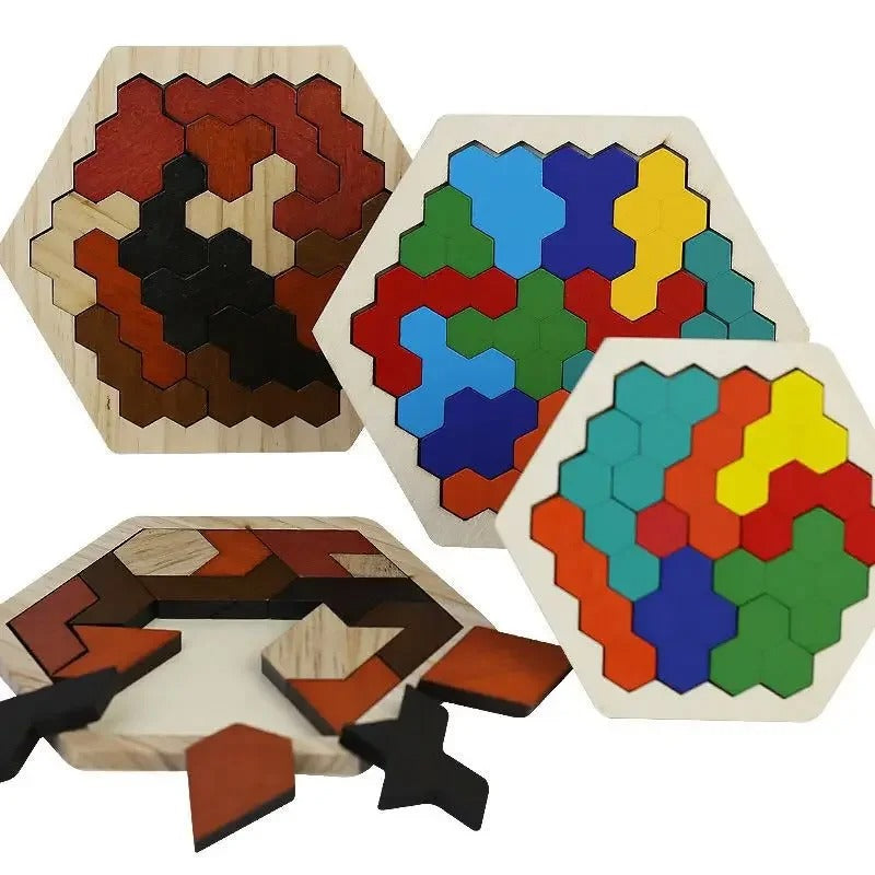 Quebra Cabeça Infantil de Madeira Hexagonal Montessori